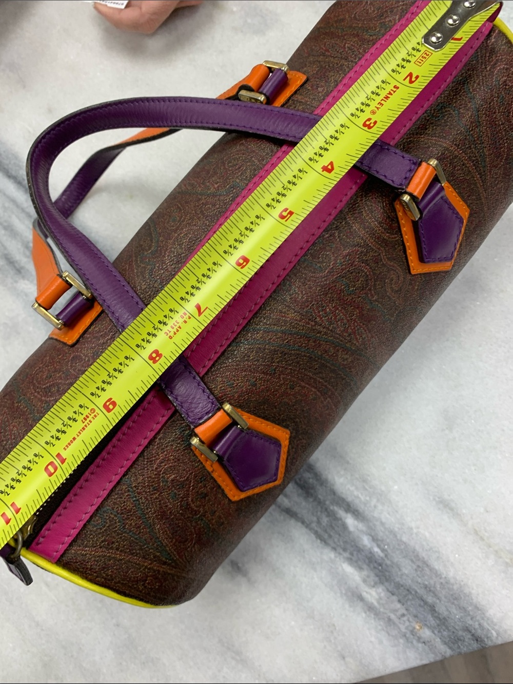 Multicolor Paisley Mini Cylinder Bag with Purple, Pink & Orange Accents - Picture 5 of 6
